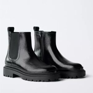 Zara Patent Black Chelsea Boots